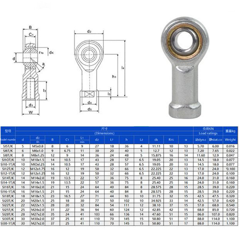 7075-T6 Alumínio Heims Rod End Bearing AM Série 1/4 5/16 3/8 7/16 1/2 5/8 3/4 1 para juntas Heim